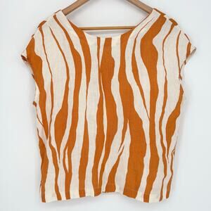 Rachel Zoe Orange Cream Zebra Oversized Striped Linen Top Size S
